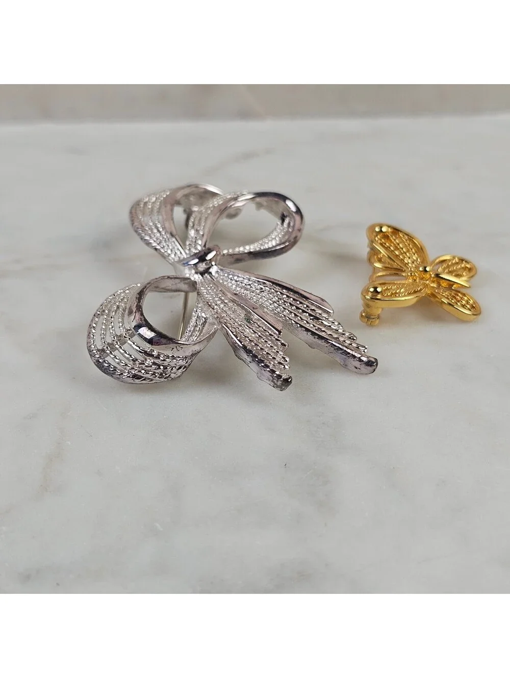 Vintage Napier Brooch Lot Silver Tone Bow Gold Butterfly Figural Pins